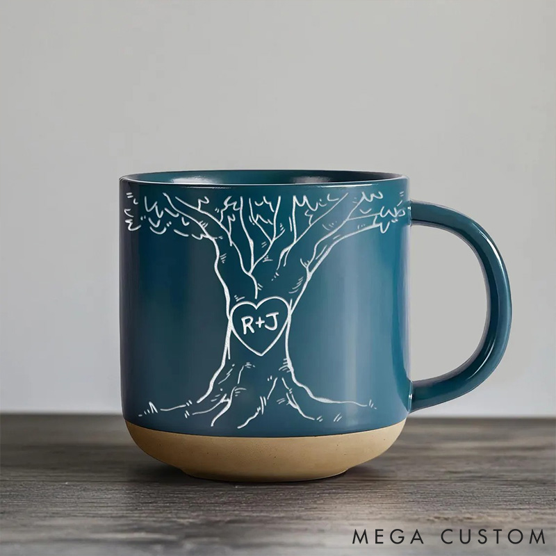 Personalized Engraved Couple Pottery Mug Valentine's Day Gift for Couple Him Her Custom Initial  Wedding Gift Anniversary Gift for Husband  Wife