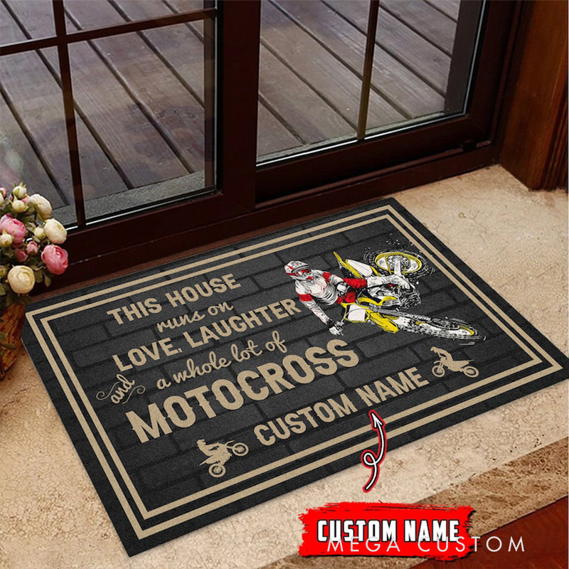 Personalized Motocross Doormat Custom Name Natural Coir Rug Gift for Dirt Bike and Motocross Lovers