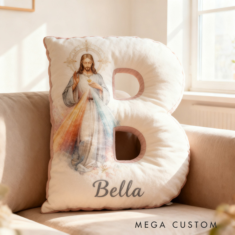Personalized Jesus Letter Pillow with Custom Name Religious Home Decor Christian Gift Faith Prayer Gift Graphic 3D Print Pillow 