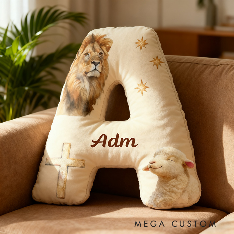 Personalized Lion and Lamb Letter Pillow with Custom Name Religious Home Decor Christian Gift Faith Gift Graphic 3D Print Pillow for Women and Men