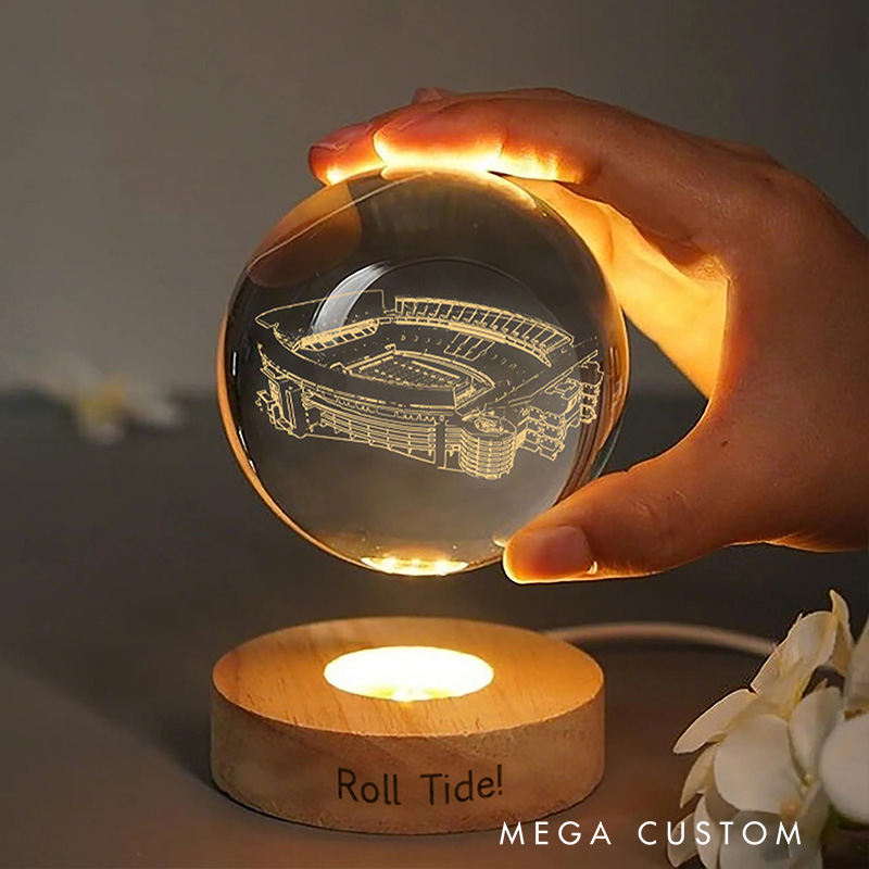 Personalized American Football Bryant-Denny Stadium 3D Spherical Crystal Lamp With Custom Text