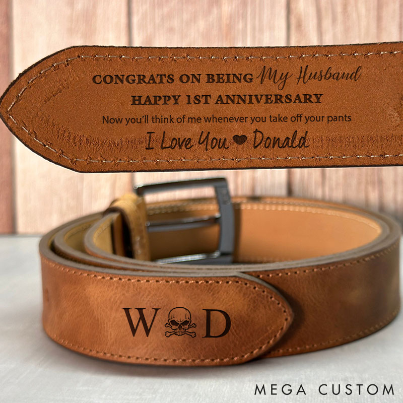 Personalized Engraved Leather Belt 1st Anniversary Gift Belt for Husband Custom Valentine's Anniversary Gift for Husband Boyfriend Gift for Men