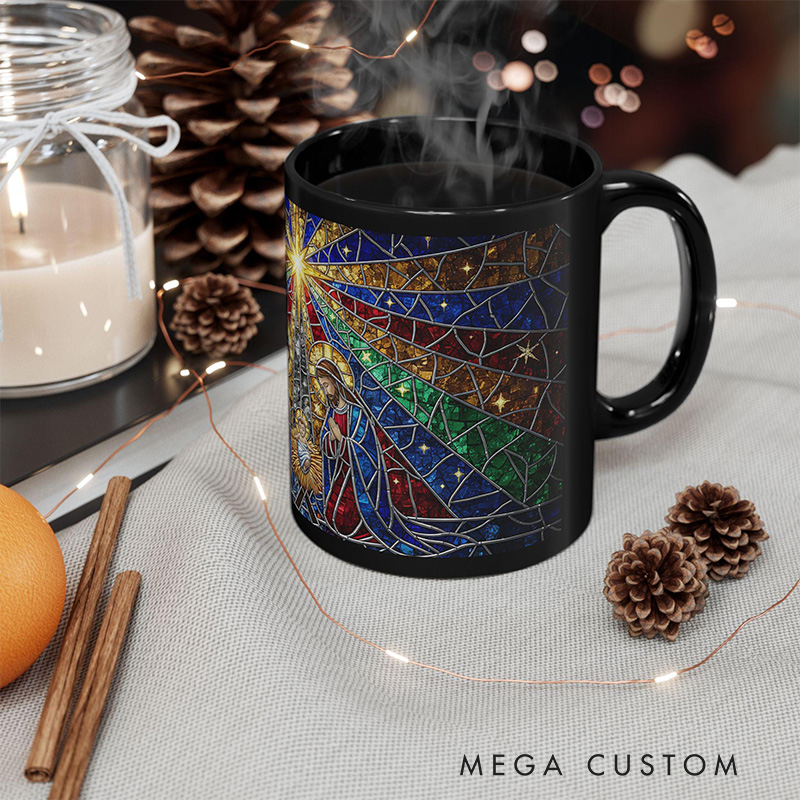 Personalized Stained Glass Nativity Scene Ceramic Mug with Name Religious Gift Christmas Gift for Women and Men