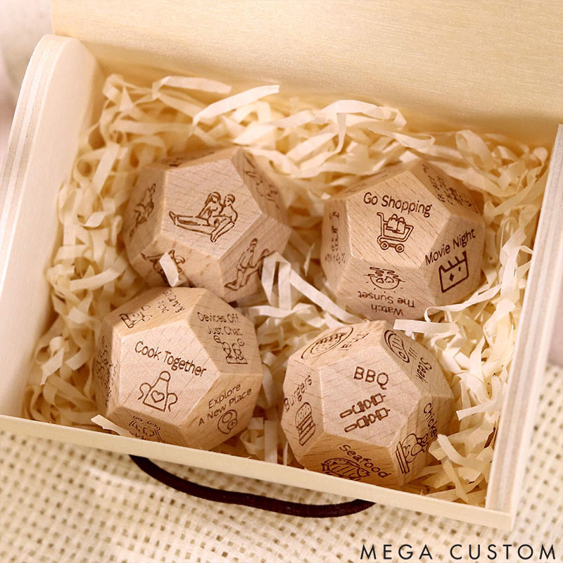 Personalized Couple Date Night Dice with Wooden Box Sexy Position Dice Valentine's Day Gift for Husband Wife Boyfriend Girlfriend Date Night Ideas