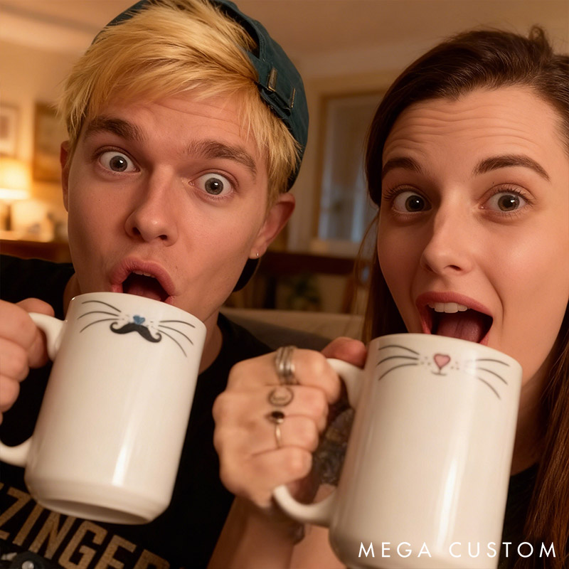 Personalized Couple Mr Mrs Cat Design Mug Custom Funny Cat Mug for Couple Valentine's Gift for Husband Wife Funny His and Hers Mugs