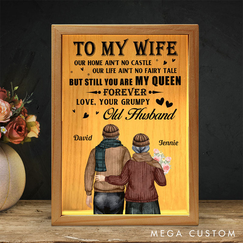 Personalized Frame Light Box Custom My Queen Forever Wooden Plaque Valentines Gift for Wife Frame Light Box for Her Anniversary Gift 