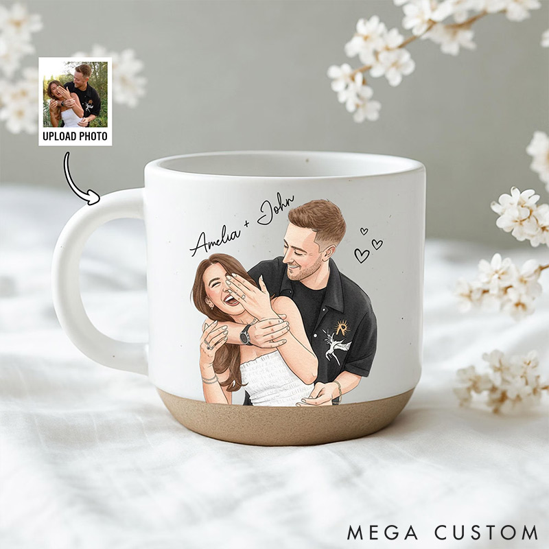 Personalized Couple Photo Art Mug Custom Photo with Names Mug Valentine's Day Gift for Couple Him Her Custom Initial Anniversary Gift for Husband  Wife