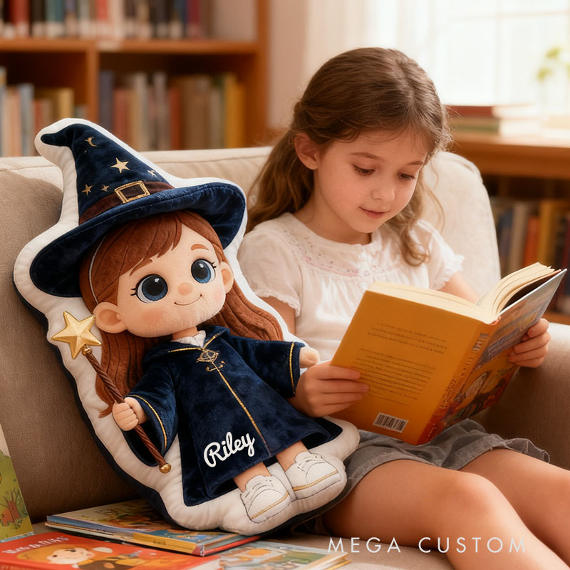 Personalized Graphic 3D Print Little Magician Pillow with Your Name Soft Stuffed Toy for Kids Unique Decorative Cushion for Girls' Room