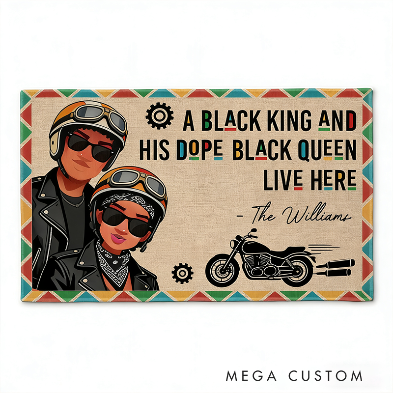 Personalized Biker Couple Doormat Custom Family Name Motorcycle Lovers Welcome Mat Home Decor