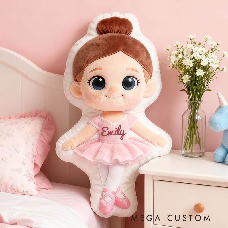 Personalized Little Ballet Dancer Pillow with Your Own Name Soft Stuffed Toy for Kids Unique Decorative Cushion for Girls' Room and Dance Studio
