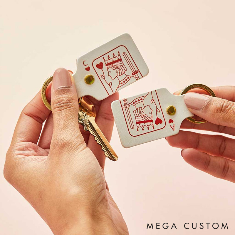 Personalised Playing Card Leather Keyring Set Custom Valentine’s Day Matching Gift for Him Her King Queen of Hearts Anniversary Gift Keychain