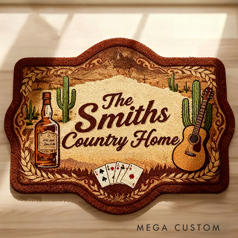 Personalized West Cowboy Guitar Home Doormat Country Music Home Doormat Custom Family Doormat New Home Gift Housewarming Gift Closing Gifts First Home Gifts Home Decor