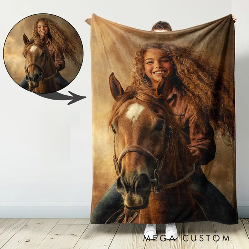 Personalized Riding Blanket Equestrian Horse Photo Custom Keepsake Blanket for Horse Enthusiast Family Blanket for Riding Lovers Equestrian Lovers
