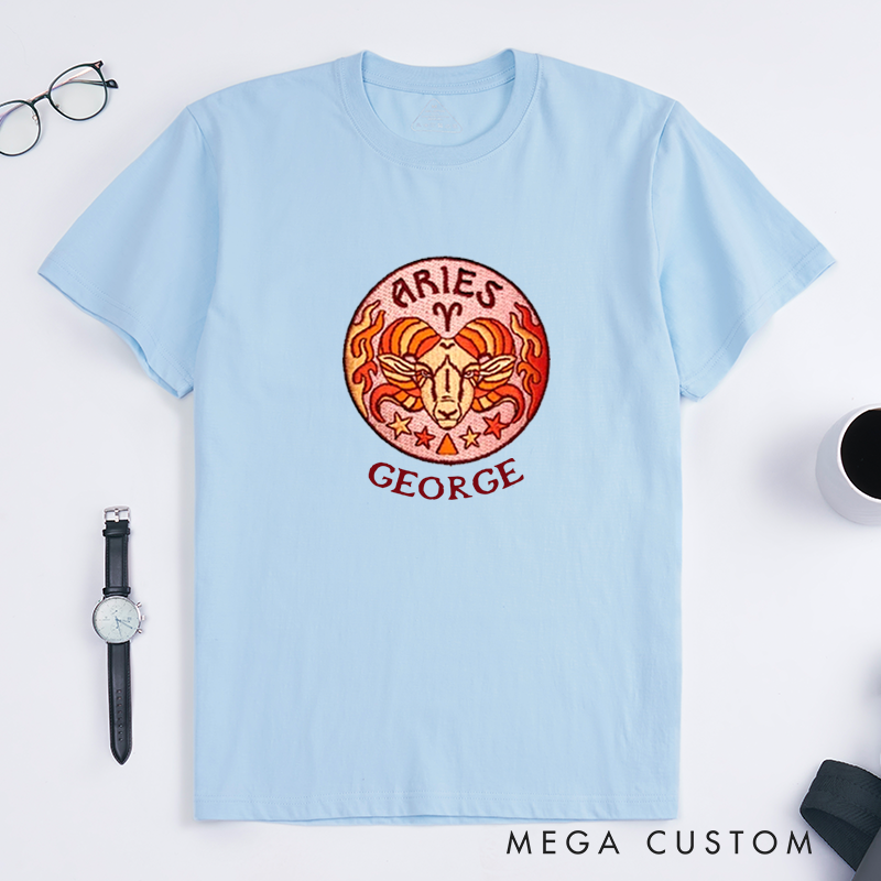 Personalized Aries T-Shirt Custom Zodiac Ram Design Classic Unisex Astrology Tee Unique Birthday Gift for Men Women Personalized Name Shirt