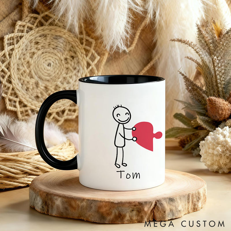 Personalized Couple Heart Pazzle Mugs Couple Coffee Mug Custom Name Valentine's Gift for Girlfriend Boyfriend Gift for Husband Wife 