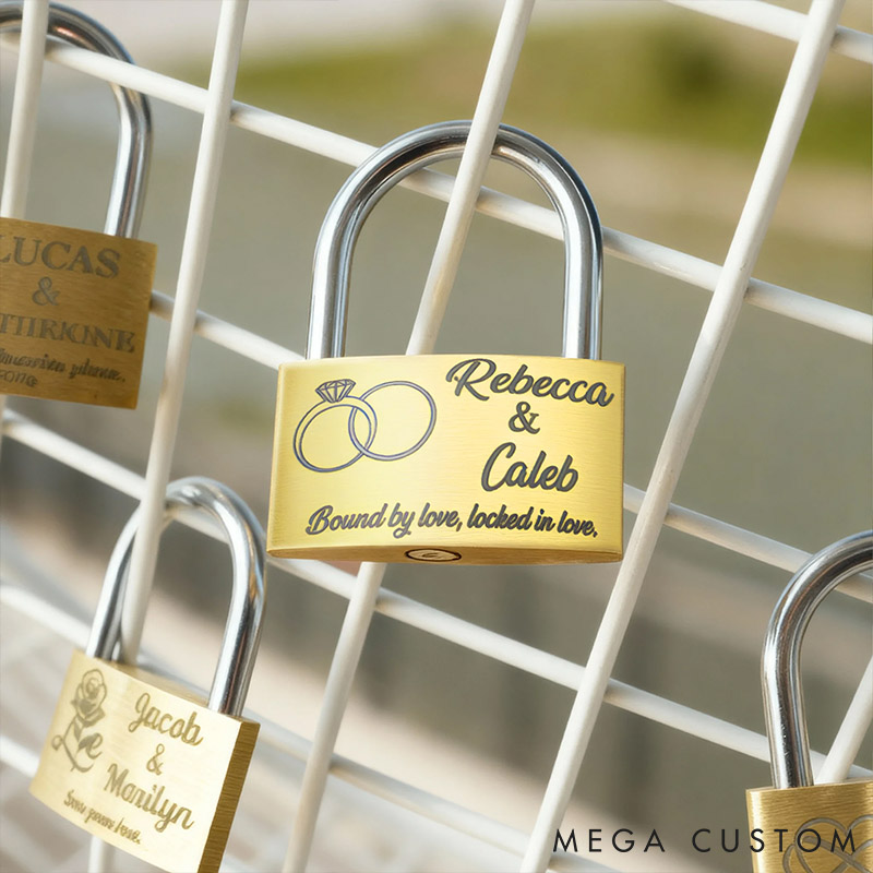 Personalized Couple Ring Heart Brass Love Padlock with Name and Text Valentine's Day Brass Padlock for Him Her Wedding Engagement Anniversary Gift