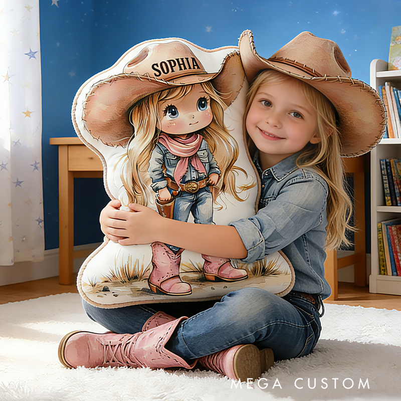 Personalized Cute Cow Girl Boy Pillow With Hat And Boots For Western Lovers Graphic 3D Print Pillow
