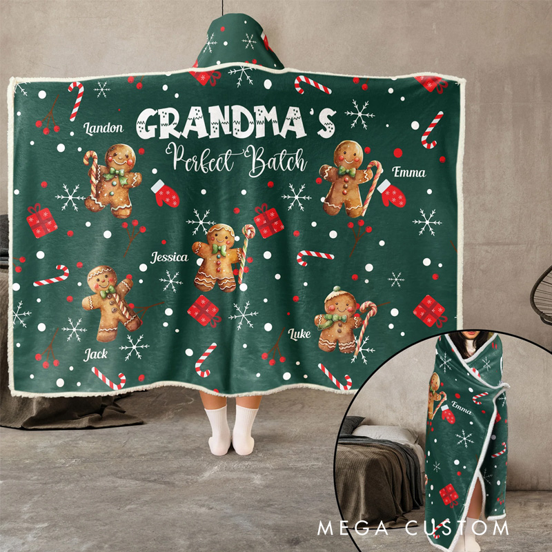 Personalized Grandma's Perfect Batch Blanket Hoodie Custom Wearable Blanket Hoodie with Name for Baking Lovers Birthday Gift for Grandma