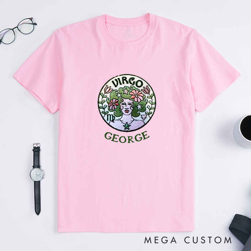 Personalized Virgo Zodiac Classic T-Shirt Astrology Gift Custom Name Star Sign Birthday Present Unisex Horoscope Tee