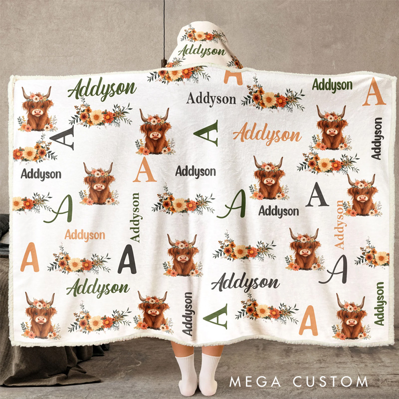 Personalized Flower Cow Blanket Hoodie Custom Wearable Blanket Hoodie with Name for Gardening Lovers Birthday Gift for Gardener