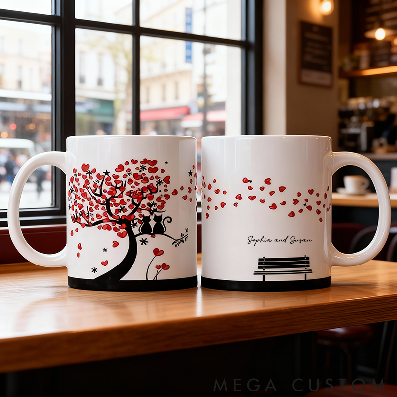 Personalized Cat Lover Cats in Love Scene Sublimation Designs Mugs