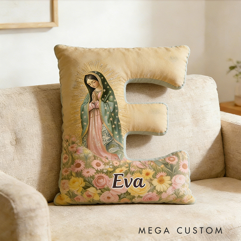 Personalized Our Lady of Guadalupe Letter Pillow with Custom Name Religious Home Decor Catholic Gift for Women Graphic 3D Print Pillow