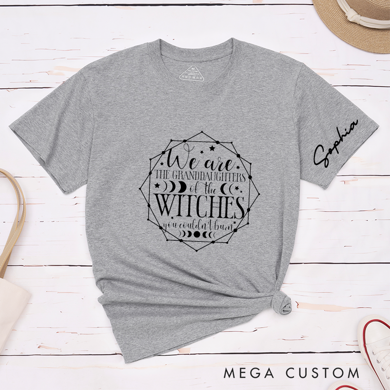 Personalized Witch Granddaughter T-Shirt Custom Name and Date Inspirational Womens Empowerment Spell Blessing Gift 