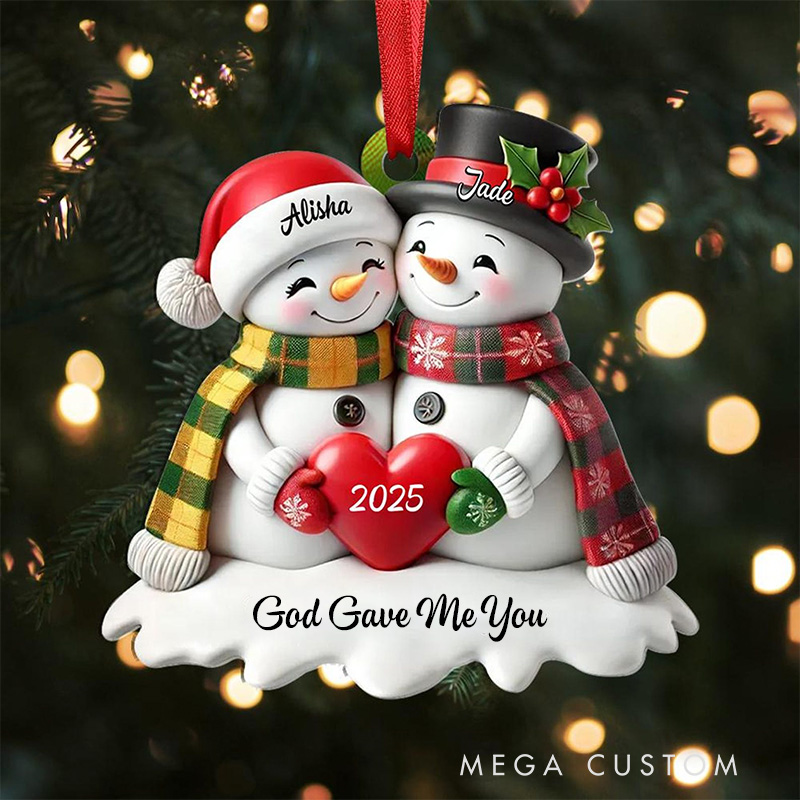 Personalized Snowman God Gave me you Acrylic Christmas Ornament with Name and Text Religious Gift Christmas Tree Decor Christian Gift for Couple