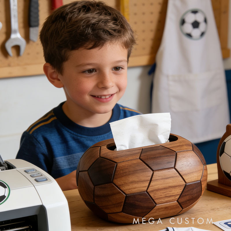 Handmade Wooden Soccer Tissue Box Funny Cartoon Decor