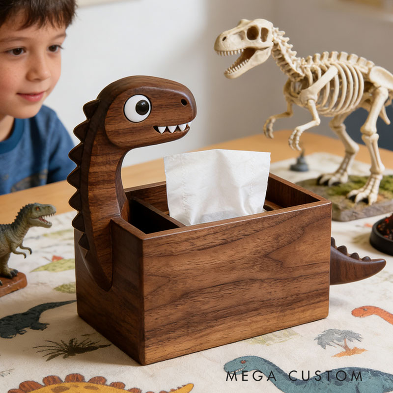 Handmade Wooden Dinosaur Tissue Box Funny Cartoon Decor