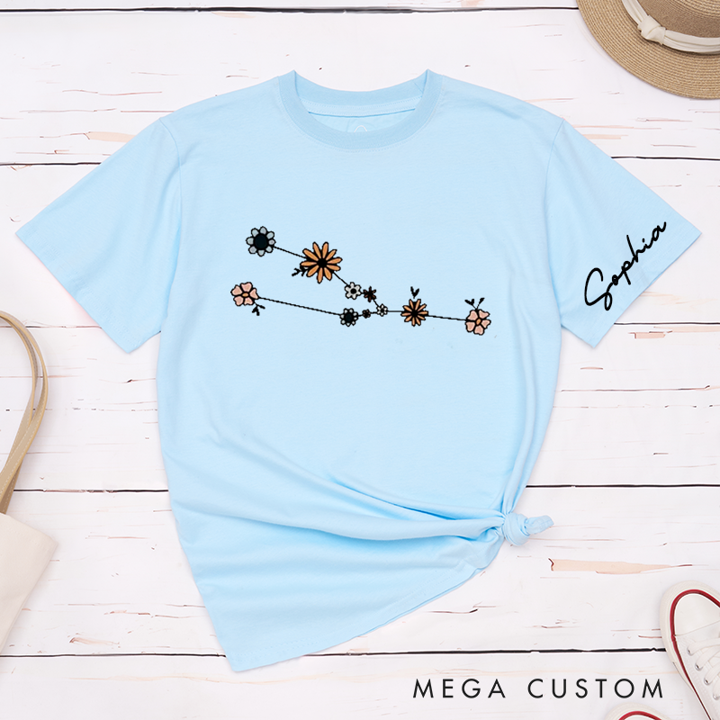 Personalized Taurus Zodiac Floral Constellation Classic T-Shirts Custom Star Sign Shirt Birthday Gift Unisex Astrology Tee for Men and Women