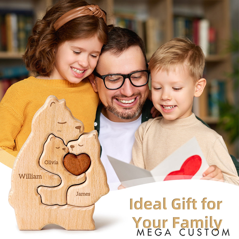 Personalized Wooden Mommy Bear Family Puzzle with Mothers and 1–4 Kids Names Desk Decoration Birthday Anniversary Gift for Family