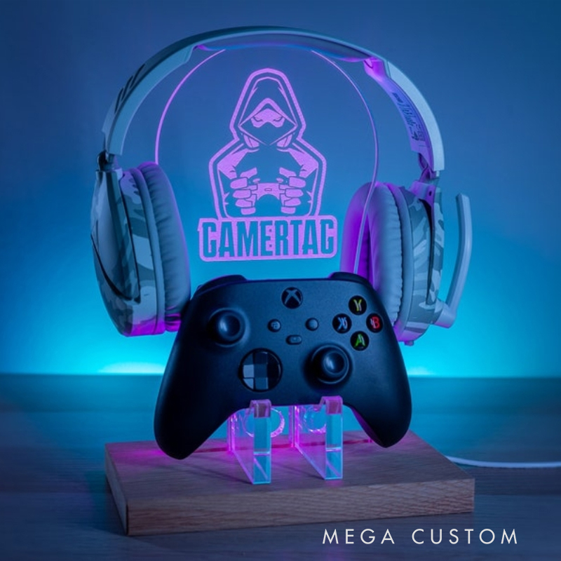 Personalized game stand night light for gamers Personalized Custom Controller LED Lamp -  RGB Gaming Desk Decor Gift
