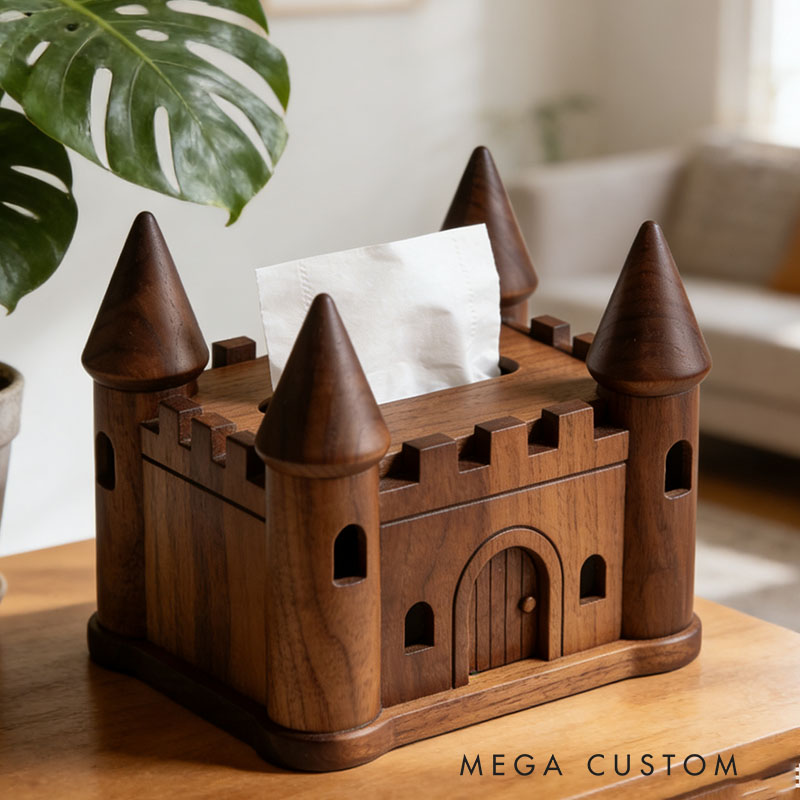 Handmade Wooden Castle Tissue Box Funny Cartoon Decor