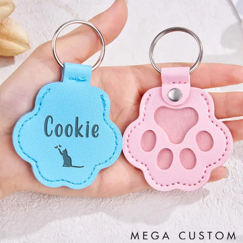 Personalized Pet Lover Custom Leather Paw Keychain with Fur Keychains