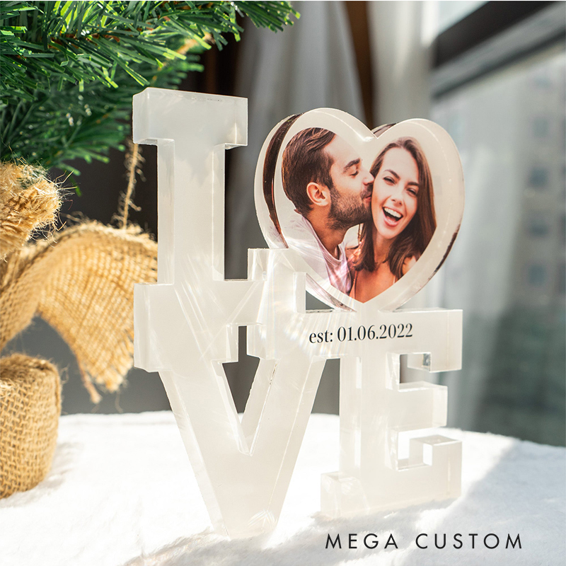 Personalized LOVE Photo Decor - Custom Heart Photo Frame with Established Date, Valentine’s/Anniversary Gift