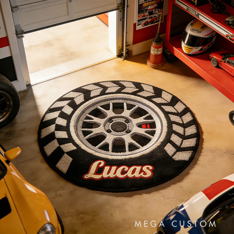 Personalized Racing Wheel Rug Custom Name Tire Design Gift for Racing Lovers