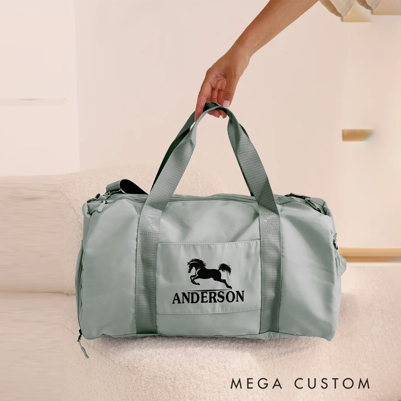Personalized Name Horse Riding Duffle Bag Waterproof Travel Weekender Bag with Strap Equestrian Overnight Bag Gift for Horse Lovers Riding Lovers Equestrian Lovers