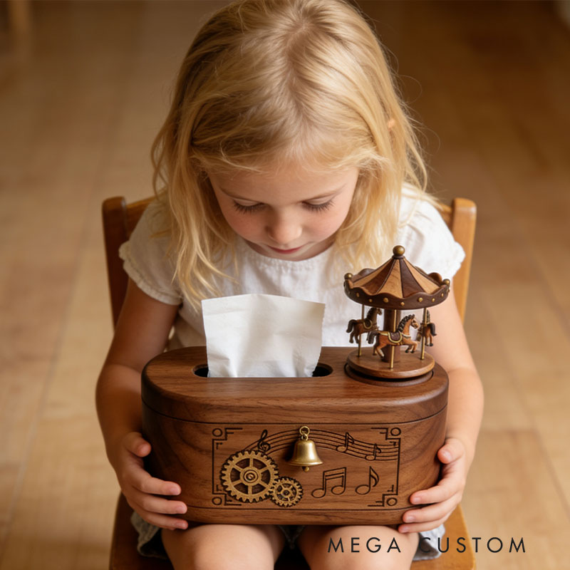 Handmade Wooden Music Box Tissue Box Funny Cartoon Decor