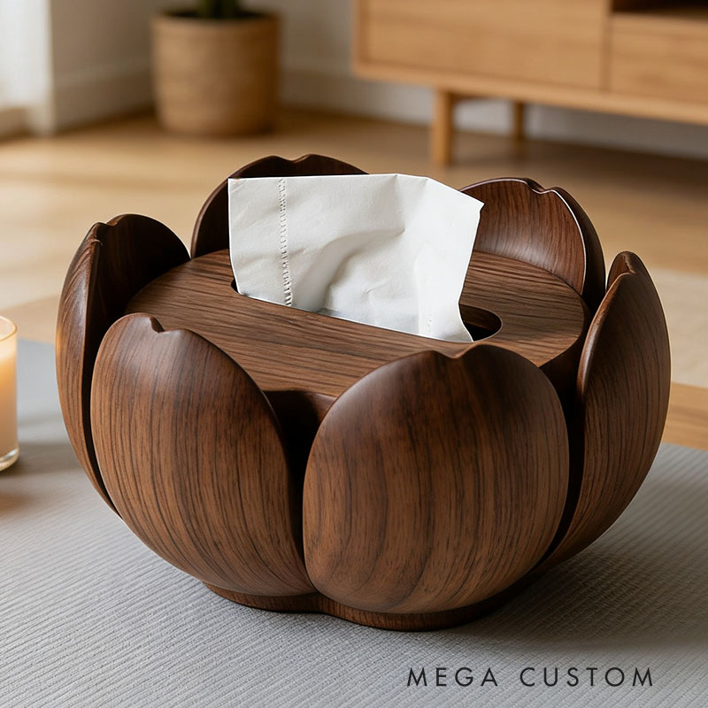 Handmade Wooden Lotus Tissue Box Funny Cartoon Decor