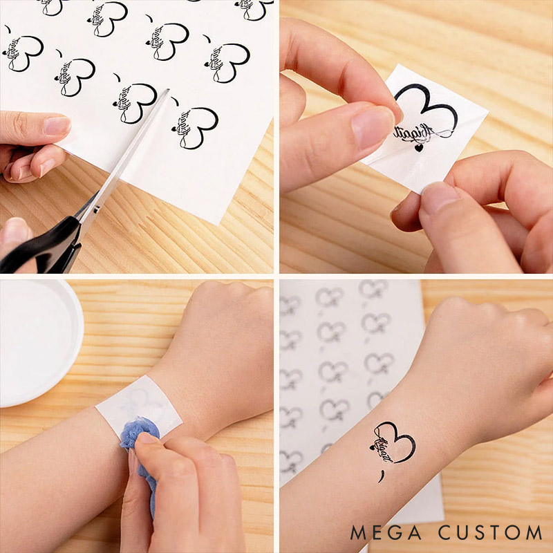 Personalized Girlfriend Boyfriend Name Temporary Tattoo Custom Bestie Heart Temporary Tattoo Couple Anniversary Gift for Him Her Valentines Day Gift