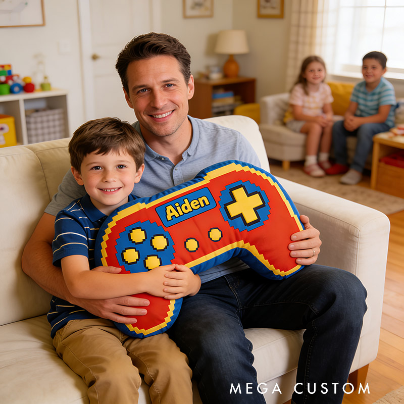 Personalized Red Cartoon Game Controller Shaped Pillow for Game Lovers Plush Pillow Christmas Birthday Party Gift for Kids