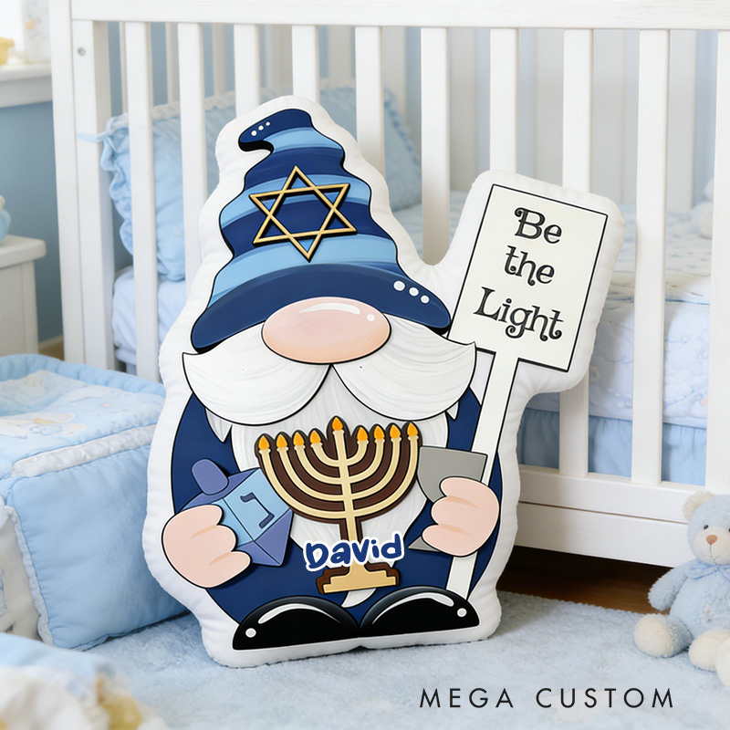Personalized Hanukkah Gnome be the Light Pillow with Custom Name Religious Home Decor Happy Hanukkah Gift for Jewish Family