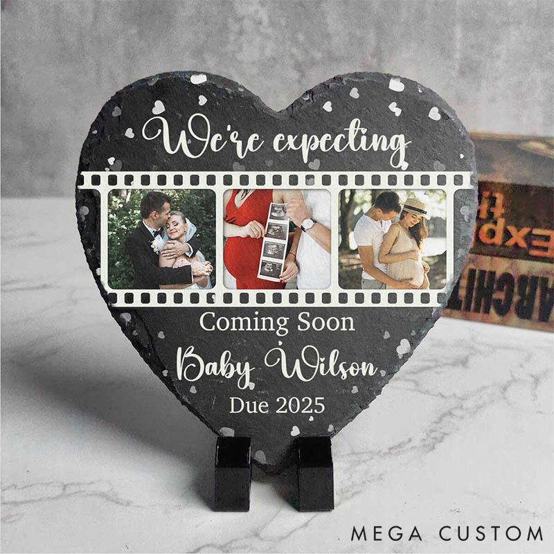Personalized Couple Photo We're Expecting For A Baby Heart Shaped Stone With Stand Pregnancy Announcement Stone Baby Reveal Stone Valentine's Day Gift