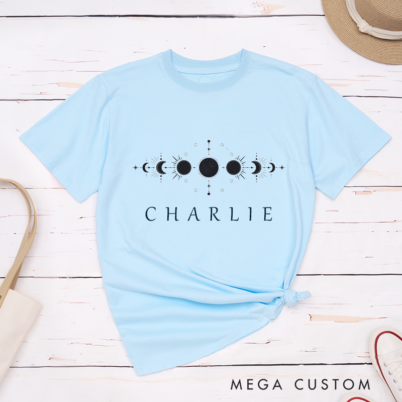 Personalized Moon Phase Classic T-Shirts Astrology Gifts for Men and Women Custom Lunar Phases Shirt Unique Astronomical Birthday Present Idea