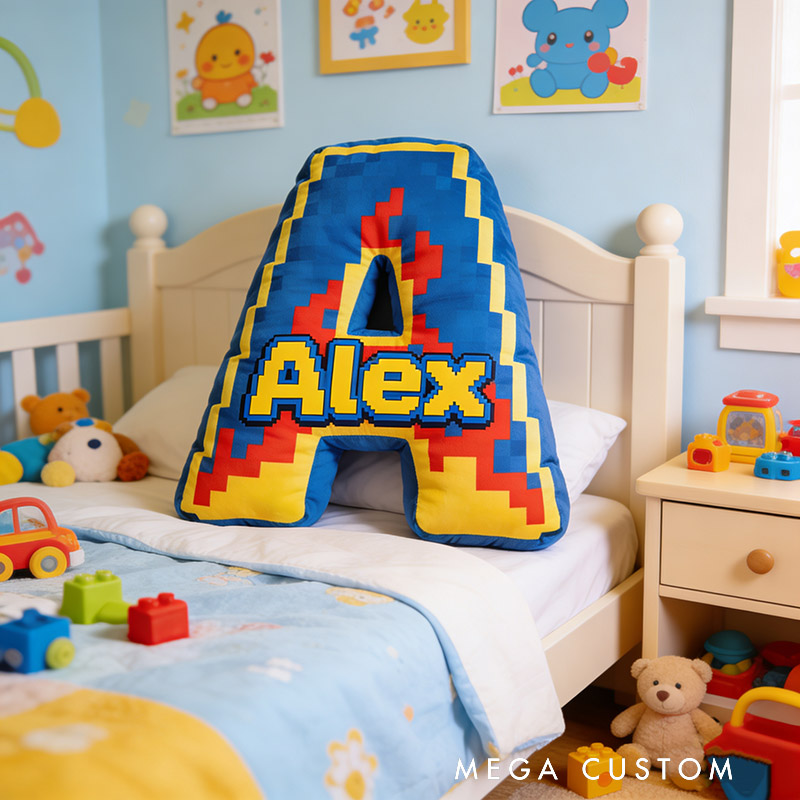 Personalized Game Flame Letter Pillow for Game Lovers Plush Pillow Christmas Birthday Party Gift for Kids