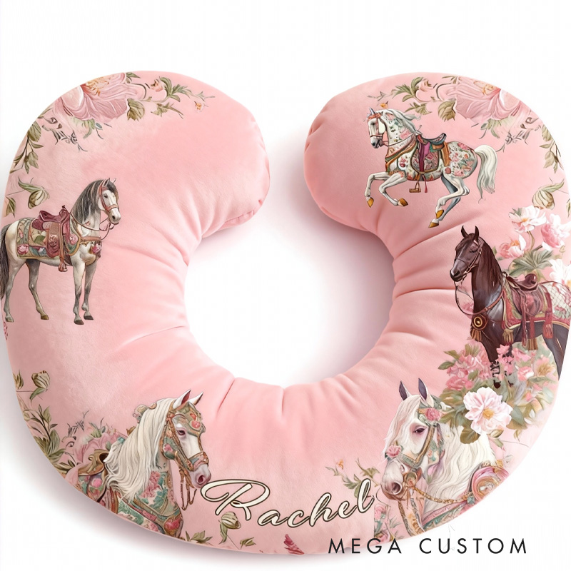 Personalized Couple Riding Horse Travel U-Shaped Pillow for Couple Valentain Pillow Gift for Riding Lovers Equestrian Lovers