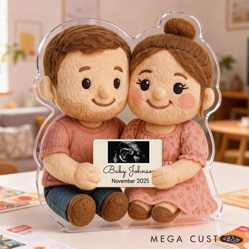 Personalized Couple Photo Portrait Faux Felt Figure Pregnancy Announcement Acrylic Plaque Baby Reveal Graphic 3D Print Plaque Baby Ultrasound Photo