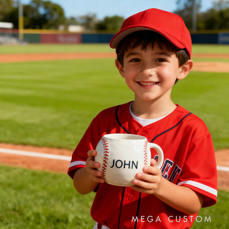 Personalized Baseball Shaped Ceramic Mug - Custom Name Sports Fan Gift for Baseball Lovers