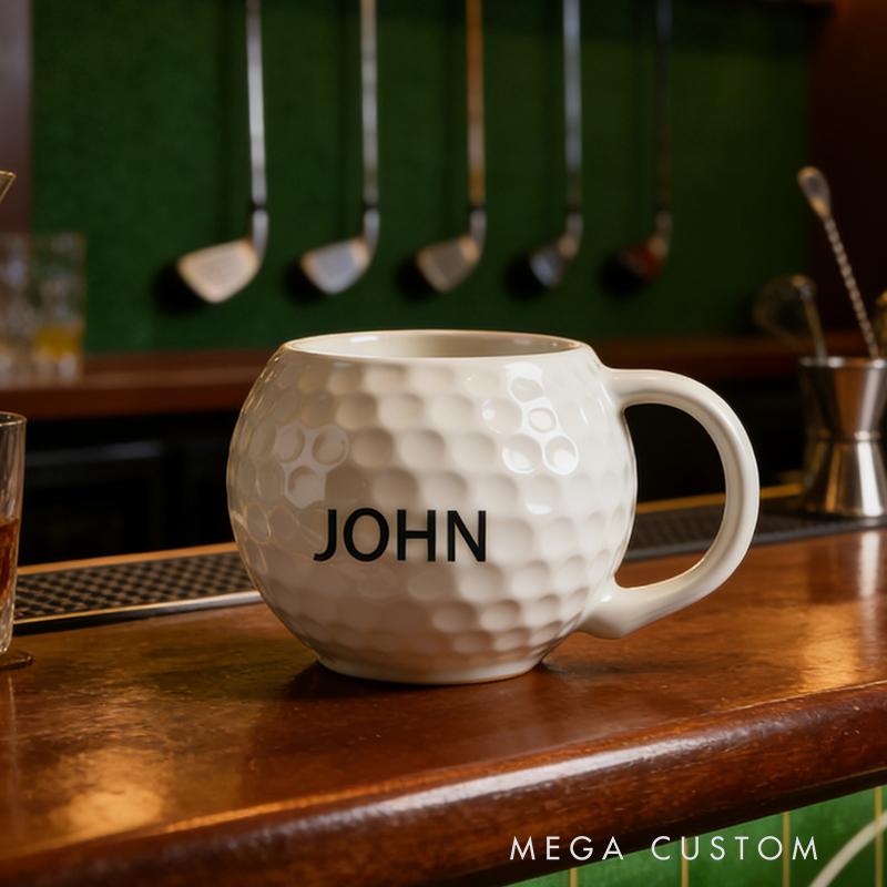 Personalized Golf Ball Shaped Ceramic Mug - Custom Name Gift for Golf Enthusiasts, 11oz Coffee Cup